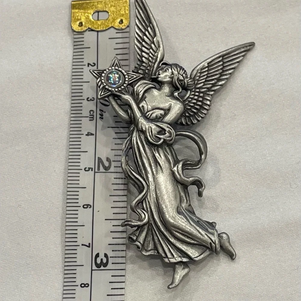 Lot of 4 Vintage JJ Jonette Pewter Pins Angel, Wine Bottle, Dog Bone, Math Board